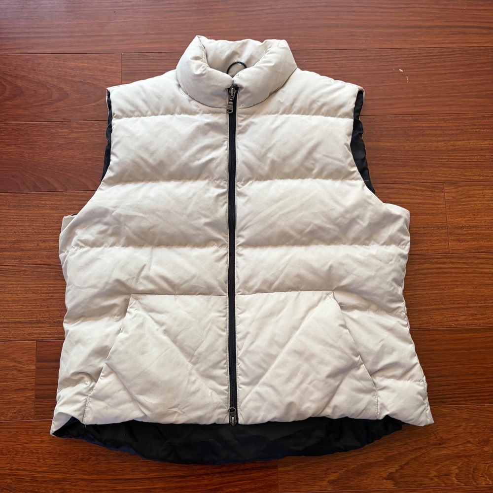 Vintage Eddie Bauer Men's XL Goose Down Puffer Vest White Cream 90s Outdoor